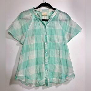 Anthropologie MAEVE Gingham button down Top green Blouse